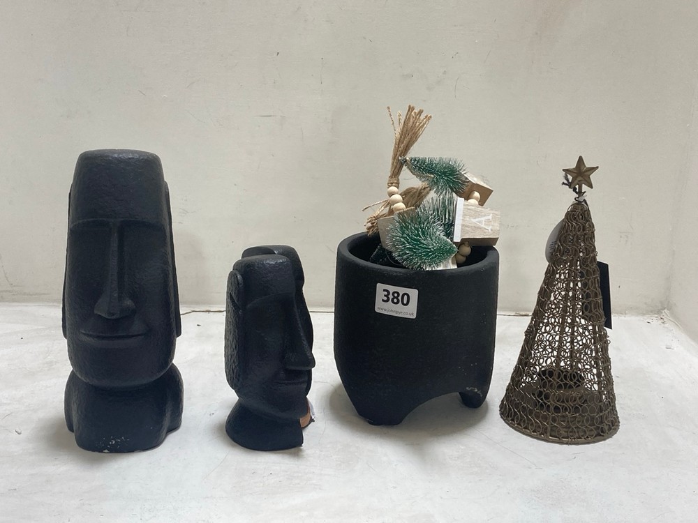 4 X ASSORTED ITEMS TO INCLUDE SET OF 2 EASTER ISLAND HEAD BOOKENDS IN BLACK