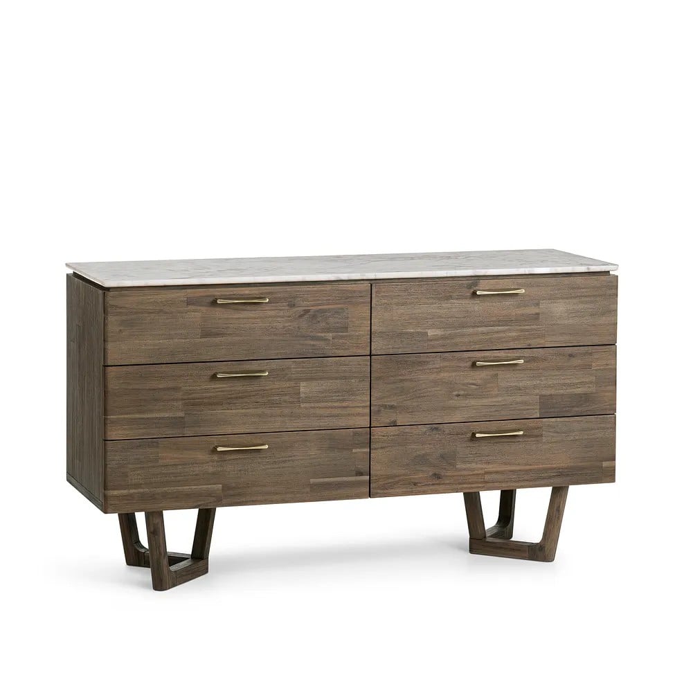 ISLINGTON MARBLE AND DARK ACACIA 6 DRAWER CHEST - MODEL NO. ISL118 - RRP £999.99