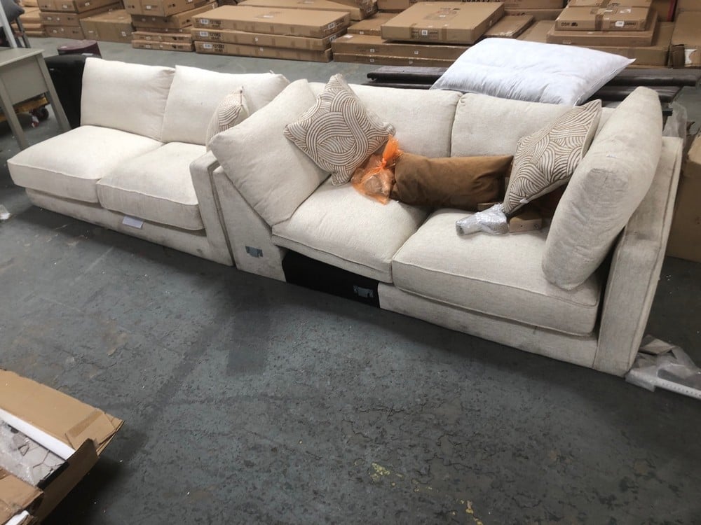 2 X CREAM FABRIC 2 SEATER END SOFA PART (PARTS ONLY) (KERBSIDE PALLET DELIVERY)