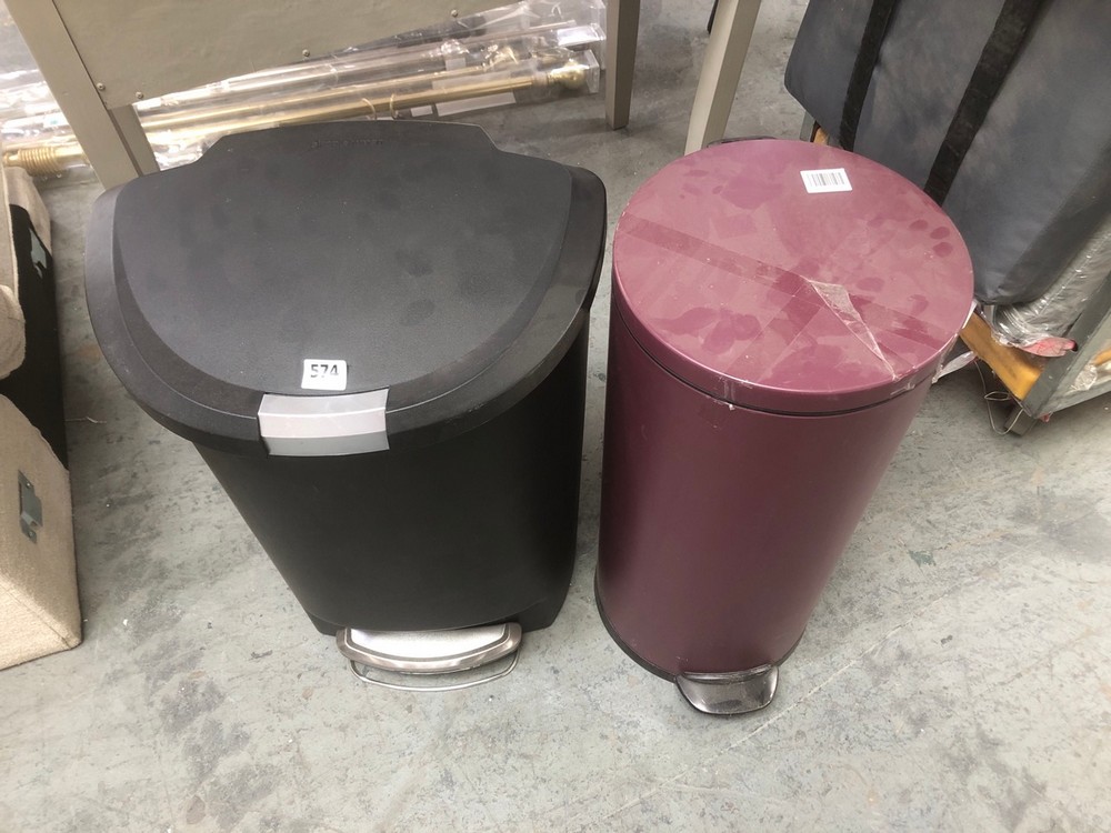 SIMPLEHUMAN PEDAL BIN IN BLACK / SILVER TO INCLUDE PEDAL BIN IN DARK PURPLE