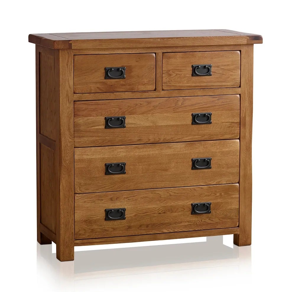 ORIGINAL RUSTIC SOLID OAK 3+2 CHEST OF DRAWERS - MODEL NO. RUS06 - RRP £599.99