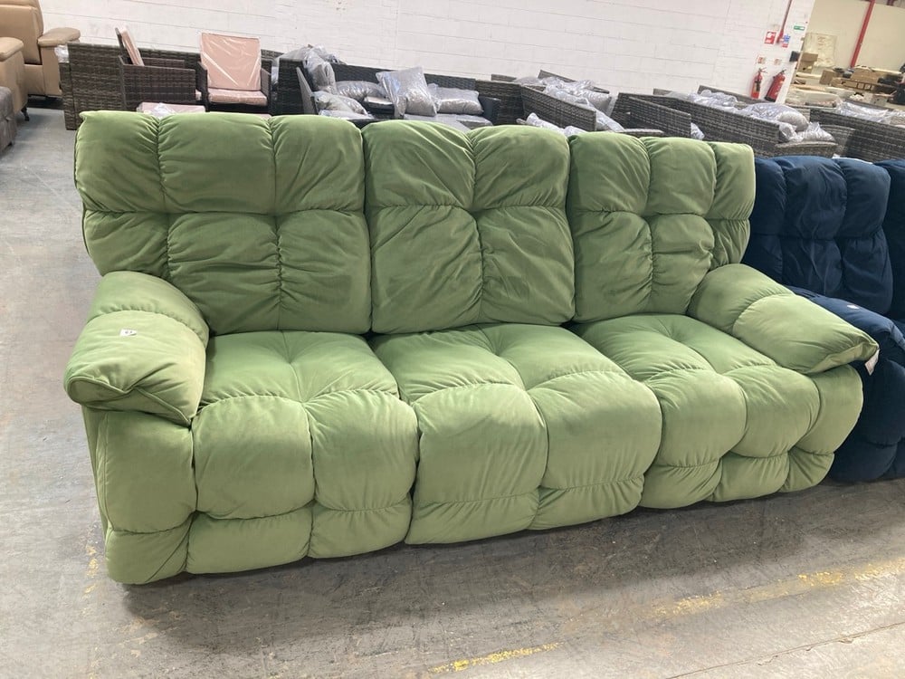 SLEEK VELVET 3 SEATER ELECTRIC RECLINER SOFA IN GREEN - RRP £799