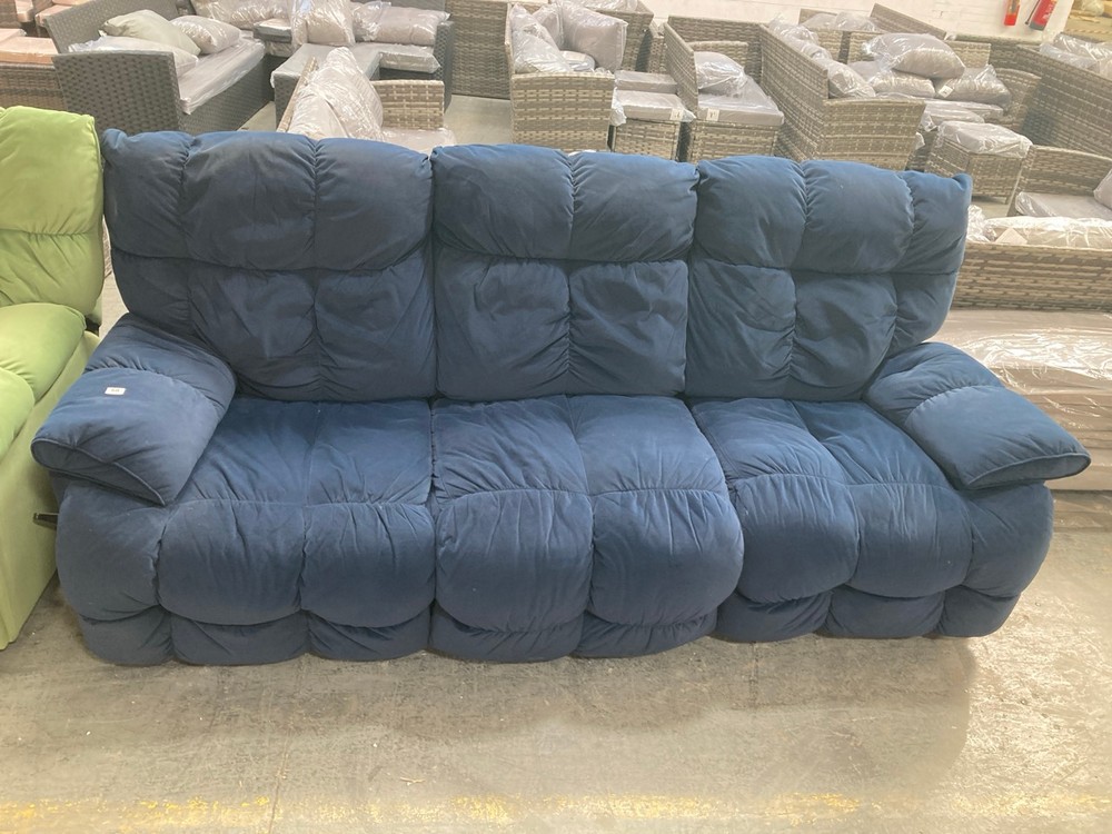 SLEEK VELVET 3 SEATER ELECTRIC RECLINER SOFA IN BLUE - RRP £799