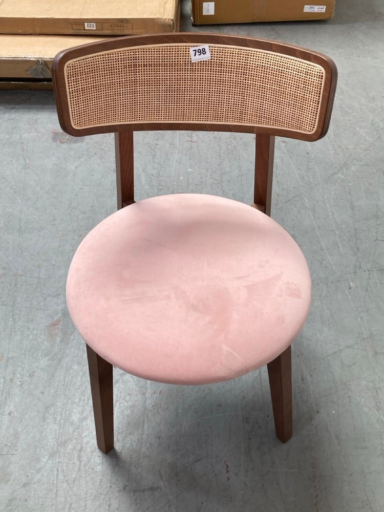 ANNIE VLEVET - UPHOOLSTERED FSC WOOD CANE DINING CHAIR IN PINK