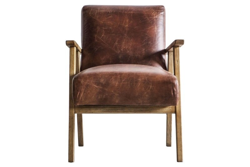 BURELA LOUNGE CHAIR IN VINTAGE BROWN LEATHER - SIZE 685 X 930 X 880MM (546733) - RRP £999.95