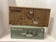 DURONIC DOUBLE HOT PLATE HP2BK TO INCLUDE SWAN RETRO 5 PIECE ALUMINIUM PAN SET