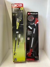 RYOBI 750W POLE PRUNER WITH EXTENSION POLE RPP750S - RRP £129 TO INCLUDE EINHELL CLASSIC CORDLESS PAVING SCRAPER GC-CC 18 LI - SOLO