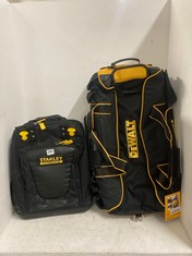 STANLEY FATMAX TOOL BACKPACK - YELLOW/BLACK TO INCLUDE DEWALT LARGE DUFFLE BAG - BLACK/YELLOW