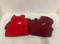 NIKE STANDARD FIT WOMEN'S SWEATSHIRT - DARK RED WINE SIZE M TO INCLUDE NIKE AIR WOMEN'S 1/2 ZIP HOODIE IN RED/BLACK-WHITE SIZE M