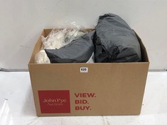 BOX OF ASSORTED ITEMS TO INCLUDE CABLE KNIT DIAMOND THROW OLIVE 1300X1700MM (503255) - RRP £104.95