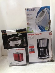 4 X ASSORTED ITEMS TO INCLUDE MORPHY RICHARDS EVOKE FILTER COFFEE MACHINE WITH PROGRAMMABLE TIMER BRUSHED