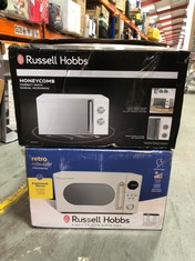 RUSSELL HOBBS RETRO 20L DIGITAL MICROWAVE RHM2044C TO INCLUDE RUSSELL HOBBS HONEYCOMB COMPACT WHITE MANUAL MICROWAVE RHMM715