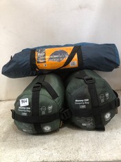 2 X MUMMY 250 SLEEPING BAG TO INCLUDE 2 PERSON DOME TENT