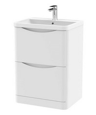 NUIE LUNAR FLOOR STANDING 2-DRAWER VANITY UNIT BASIN 600MM WIDE WHITE TO INCLUDE 600MM BASIN - TOTAL LOT RRP £885.00 (KERBSIDE PALLET DELIVERY)