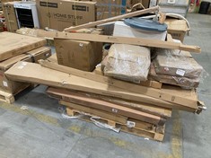 PALLET OF ASSORTED FURNITURE / PARTS TO INCLUDE CORONA DOUBLE BED FRAME WITH LOW FOOT END IN SOLID PINE WOOD (BOX 1/2, PART ONLY) (KERBSIDE PALLET DELIVERY)