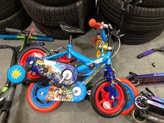 PAW PATROL PAWFECT TEAM KIDS FIRST BIKE IN BLUE WITH STABILISERS TO INCLUDE MONSTER TRUCK KIDS FIRST BIKE IN BLUE WITH STABILISERS