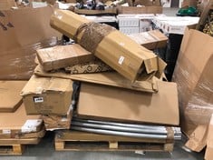 PALLET OF ASSORTED ITEMS TO INCLUDE NATURAL WOODEN PLANKS (KERBSIDE PALLET DELIVERY)