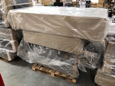 3 X ASSORTED BED BASES TO INCLUDE APPROX 135CM BED BASE (PART) IN LIGHT GREY VELVET (PART ONLY) (KERBSIDE PALLET DELIVERY)