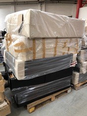 3 X ASSORTED BED BASES / PARTS TO INCLUDE APPROX 135CM BED BASE IN BLACK LEATHER (KERBSIDE PALLET DELIVERY)