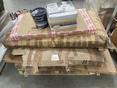 PALLET OF ASSORTED ITEMS TO INCLUDE KMS DIRECT CROSS EFFECT GARDEN BENCH (KERBSIDE PALLET DELIVERY)