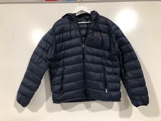 RALPH LAUREN HOODED PUFFER JACKET NAVY BLUE WITH RED LOGO SIZE XL