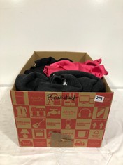 BOX OF ASSORTED ADULTS CLOTHING TO INCLUDE ZARA WOMEN'S CASHMERE CARDIGAN - CHARCOAL SIZE S