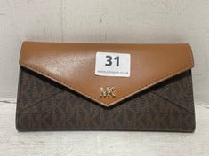 MICHAEL KORS LARGE LOGO AND LEATHER ENVELOPE WALLET - BROWN - RRP £125