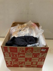 BOX OF ASSORTED ADULTS CLOTHING TO INCLUDE WOMEN'S REGULAR FIT T-SHIRT IN BLACK SIZE S