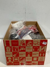 BOX OF ASSORTED ITEMS TO INCLUDE BRAIDED LEATHER KEYCHAINS IN BLACK