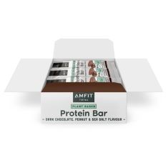 20 X BRAND - AMFIT NUTRITION LOW SUGAR PLANT PROTEIN BAR, DARK CHOCOLATE & SEA SALT FLAVOUR, 55G, PACK OF 12.