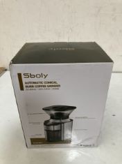 X3 ASSORTED ITEMS TO INCLUDE SBOLY AUTOMATIC COFFEE GRINDER .