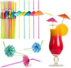 80 X 12 COCKTAIL UMBRELLA STRAW TROPICAL HAWAIIAN SUMMER BBQ PARTY ACCESSORIES ASSORTED COLOUR, 12PCS.