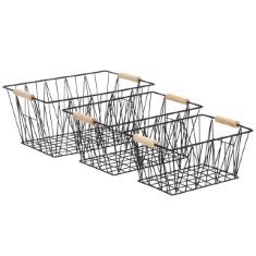 7 X BASICS WIRE STORAGE BASKETS - LARGE SET OF 3, L , M, S, BLACK.