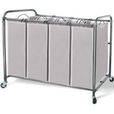 2 X STORAGE MANIAC 4 SECTION LAUNDRY SORTER, 4 BAG LAUNDRY HAMPER CART WITH HEAVY DUTY ROLLING LOCKABLE WHEELS AND REMOVABLE BAGS, GRAY.