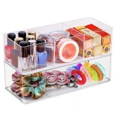 19 X WITHOSENT COSMETIC ORGANISER SET OF 2, ACRYLIC BEDROOM DRESSING TABLE ORGANISER, STACKABLE COSMETIC MAKEUP STORAGE, MAKE UP ORGANISER.