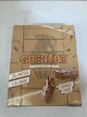 19 X GRENADE HIGH PROTEIN, LOW SUGAR BAR - CHOCOLATE CHIP SALTED CARAMEL, 12 X 60 G.