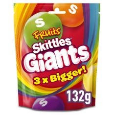 40 X SKITTLES GIANTS VEGAN SWEETS, FRUIT FLAVOURED SHARING BAG, POUCH 132G.