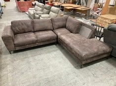 2 CORNER 1 STATIC SOFA WITH FOOTSTOOL IN BROWN LEATHER (KERBSIDE PALLET DELIVERY)