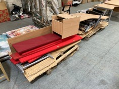 3 X PALLETS OF ASSORTED DESKS AND OFFICE FURNITURE TO INCLUDE RED OFFICE DIVIDERS (KERBSIDE PALLET DELIVERY)