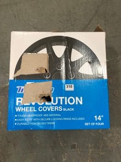 4 X ASSORTED WHEEL COVERS TO INCLUDE TOP TECH REVOLUTION WHEEL COVERS IN BLACK 14"