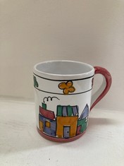 6 X HAND PAINTED STYLE MUG - WHITE / GREEN