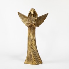 2 X STONE THE CROWS ANGEL WITH BIBLE - BRASS (TARNISHED WINGS) - (H) 48 X (W) 28 X (D) 31.5 CM - TOTAL RRP £32