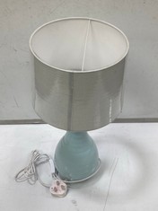 1 X STONE THE CROWS SM.TEARDROP LAMPBASE-PASTEL MINT - HEIGHT 30CMS - TOTAL RRP £60 TO INCLUDE LIGHT BLUE LAMPSHADE