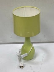 2 X STONE THE CROWS SM.TEARDROP LAMPBASE-LIGHT LEMON - HEIGHT 30CMS - TOTAL RRP £120 TO INCLUDE LIME GREEN LAMPSHADE