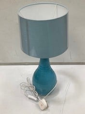 2 X STONE THE CROWS SM.TEARDROP LAMPBASE - LIGHT BLUE - HEIGHT 30CMS - TOTAL RRP £120 TO INCLUDE LIGHT BLUE LAMPSHADE