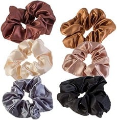 42 X VAGA SATIN HAIR SCRUNCHIES FOR WOMEN, 6 PACK ACCESSORIES FOR WOMEN SOFTER THAN SILK SCRUNCHIES FOR GIRLS - CUTE SCRUNCHIE CURLY HAIR TIES THICK HAIR, SCRUNCHY GIFTS STOCKING FILLERS - TOTAL RRP