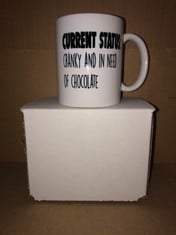 QUANTITY OF ITEMS TO INCLUDE CURRENT STATUS CRANKY AND IN NEED OF CHOCOLATE  MUG RRP £326: LOCATION - A RACK