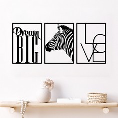 12 X RESAMA 3 PIECES ANIMALS METAL WALL ART DECOR MINIMALIST ABSTRACT WALL ART LINE DRAWING WALL ART DECOR HOME HANGING WALL ART DECOR SUITABLE FOR BEDROOM AND LIVING ROOM , BLACK,ZEBRA&LETTERS  - TO