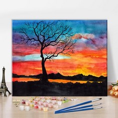 QUANTITY OF ASSORTED ITEMS TO INCLUDE PAINT BY NUMBER FOR ADULTS COLORFUL TREE SILHOUETTE AGAINST THE SUNSET DIY PAINT BY NUMBERS FOR ADULTS BEGINNER KIDS CANVAS FOR PAINTING FOR ADULTS ACRYLIC PIGME