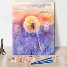 22 X ABSTRACT DANDELION PAINT BY NUMBERS FOR ADULTS PURPLE PAINT BY NUMBERS FOR KIDS AGES 8-12 ADULT PAINT BY NUMBER KITS ON CANVAS ACRYLIC OIL PAINTING PAINTWORK WITH PAINTBRUSHES, FRAMELESS 16"X20"